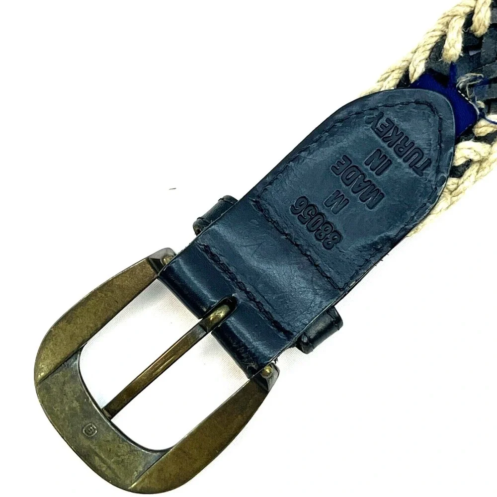 Womens Belt Black Tan 8 Twine Medium Brass Buckle Unbranded‎ Leather